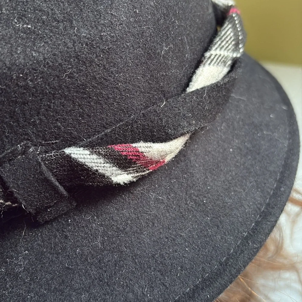 Trixie Black Wool Fedora with twisted plaid band One Size